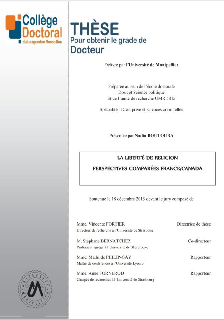 La liberté de religion: perspectives comparées France/Canada