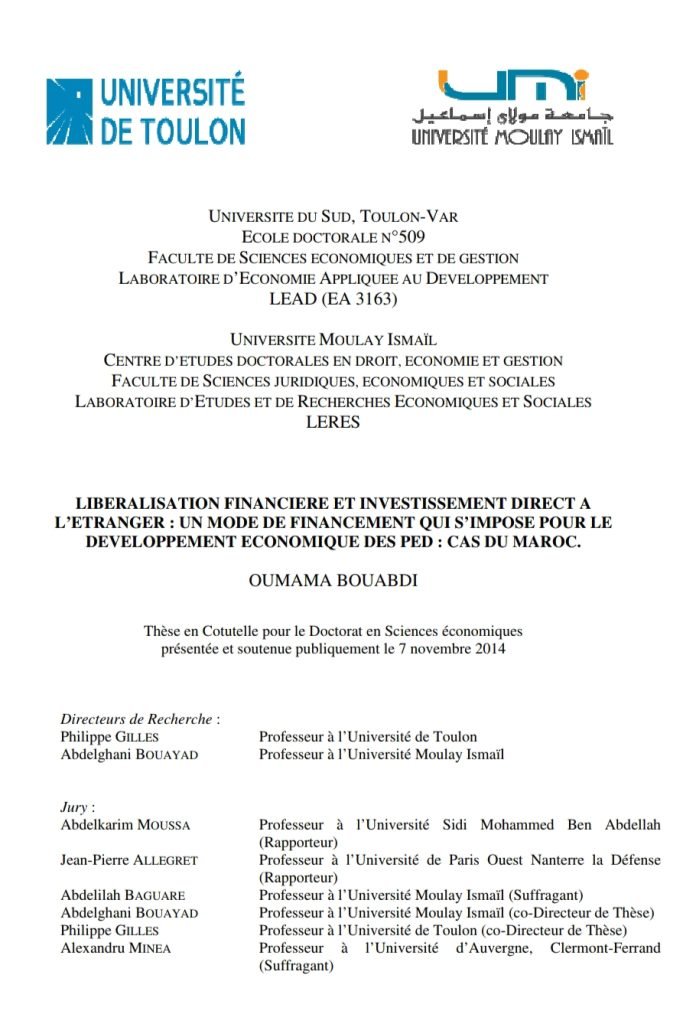 LIBERALISATION FINANCIERE ET INVESTISSEMENT DIRECT A L’ETRANGER